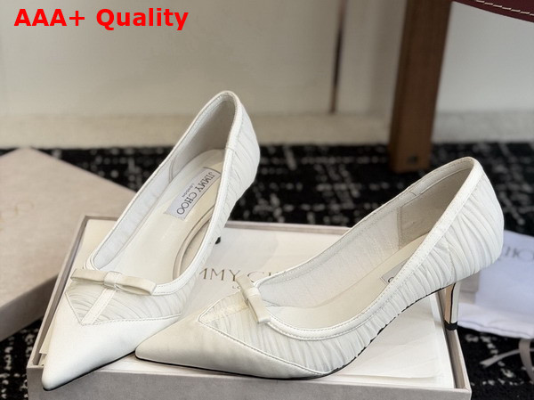 Jimmy Choo Love Mesh 85 Ivory Satin with Ruched Tulle Pumps Replica