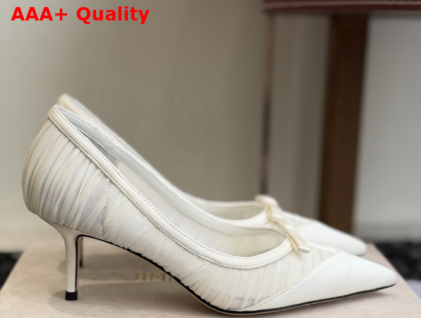 Jimmy Choo Love Mesh 85 Ivory Satin with Ruched Tulle Pumps Replica