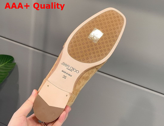 Jimmy Choo Mani Flat Caramel Suede Leather Loafers with Crystal Buckle Replica