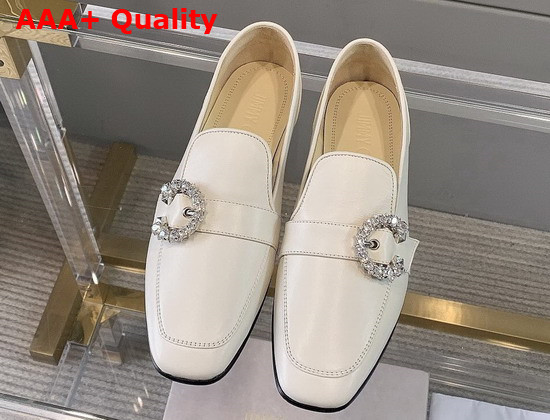 Jimmy Choo Mani Flat Latte Nappa Leather Loafers with Crystal Buckle Replica