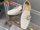 Jimmy Choo Mani Flat Latte Nappa Leather Loafers with Crystal Buckle Replica