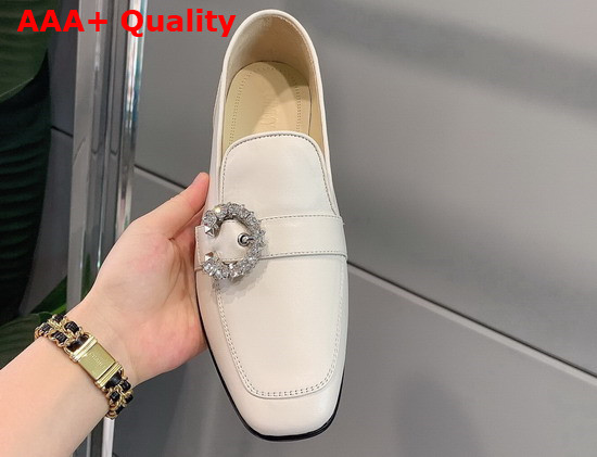 Jimmy Choo Mani Flat Latte Nappa Leather Loafers with Crystal Buckle Replica