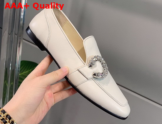 Jimmy Choo Mani Flat Latte Nappa Leather Loafers with Crystal Buckle Replica