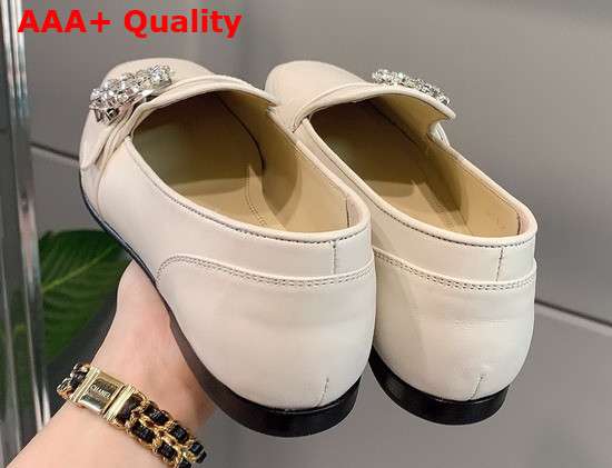 Jimmy Choo Mani Flat Latte Nappa Leather Loafers with Crystal Buckle Replica