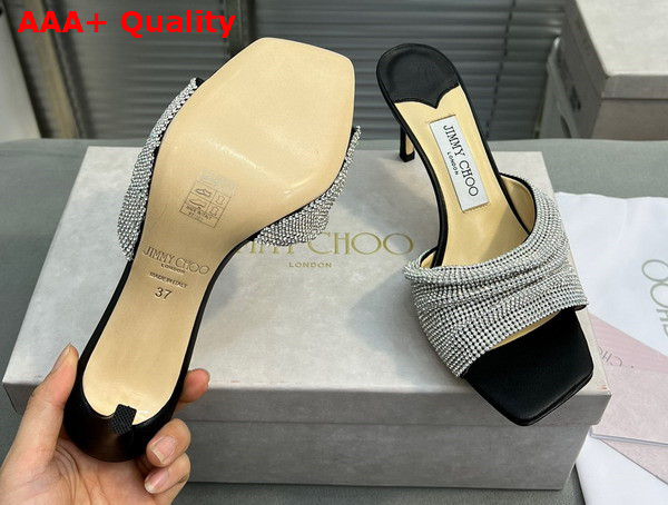 Jimmy Choo Naria Mule 75 Black Nappa Leather Mules with Crystal Mesh Replica