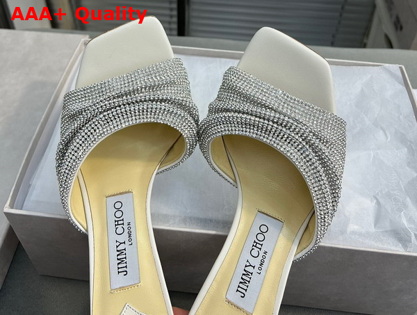 Jimmy Choo Naria Mule 75 Latte Nappa Leather Mules with Crystal Mesh Replica