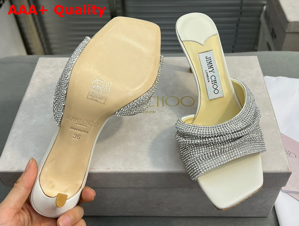Jimmy Choo Naria Mule 75 Latte Nappa Leather Mules with Crystal Mesh Replica