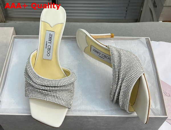Jimmy Choo Naria Mule 75 Latte Nappa Leather Mules with Crystal Mesh Replica