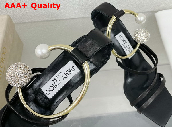 Jimmy Choo Ottilia 90 Black Nappa Leather Sandals with Crystal and Pearl Strap Replica