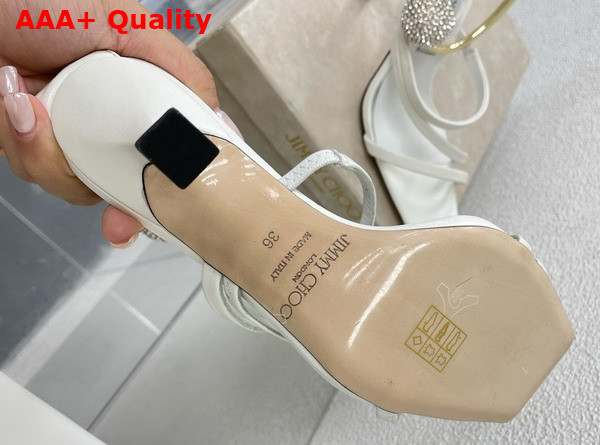 Jimmy Choo Ottilia 90 Latte Nappa Leather Sandals with Crystal and Pearl Strap Replica