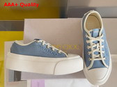 Jimmy Choo Palma Maxi F Denim and Latte Canvas Platform Trainers with Embroidered Logo Replica