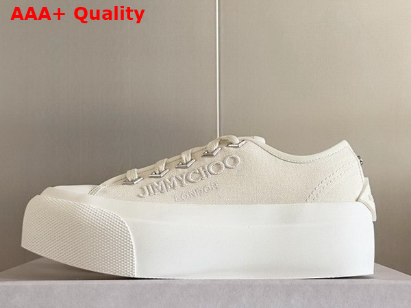 Jimmy Choo Palma Maxi F Latte Canvas Platform Trainers with Embroidered Logo Replica