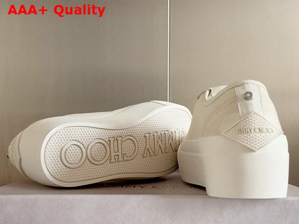 Jimmy Choo Palma Maxi F Latte Canvas Platform Trainers with Embroidered Logo Replica