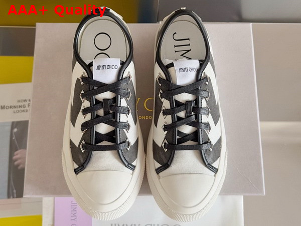 Jimmy Choo Palma Maxi F White and Black Avenue Patchwork Canvas Platfrom Trainers Replica