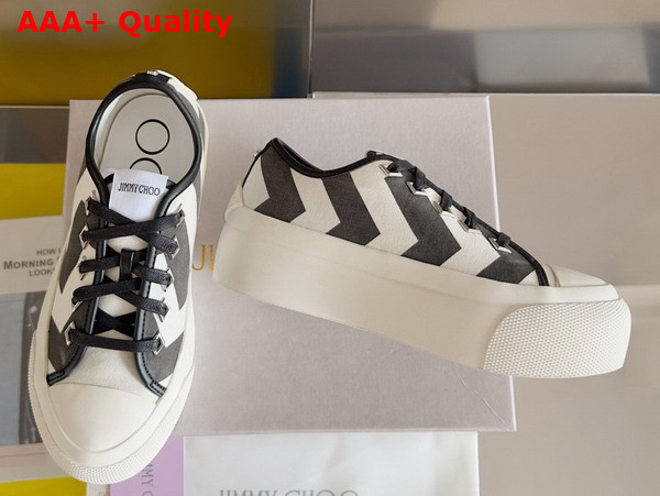 Jimmy Choo Palma Maxi F White and Black Avenue Patchwork Canvas Platfrom Trainers Replica