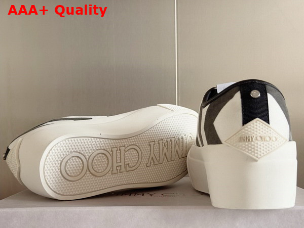 Jimmy Choo Palma Maxi F White and Black Avenue Patchwork Canvas Platfrom Trainers Replica