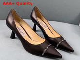 Jimmy Choo Rene 65 Black Nappa Leather Pointed Pumps with Logo Woven Ribbon Replica