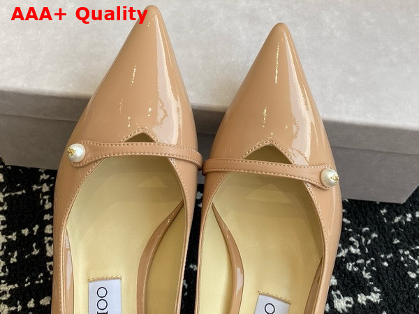 Jimmy Choo Rosalia 65 Ballet Pink Patent Pointed Pumps with Pearl Detail Replica