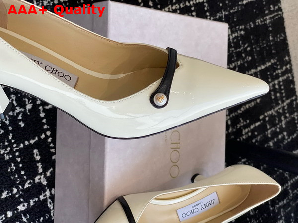 Jimmy Choo Rosalia 65 Latte Patent Pointed Pumps with Pearl Detail Replica
