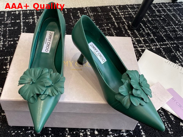 Jimmy Choo Rosalia Flowers 65 Green Nappa Leather Pumps with Flowers Replica