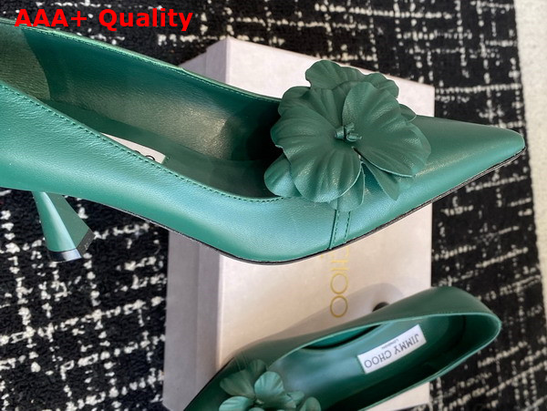 Jimmy Choo Rosalia Flowers 65 Green Nappa Leather Pumps with Flowers Replica