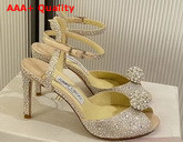 Jimmy Choo Sacora 85 Gold Suede Sandals with Hotfix Crystals and Sphere Details Replica