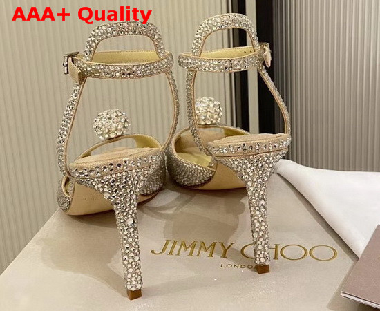Jimmy Choo Sacora 85 Gold Suede Sandals with Hotfix Crystals and Sphere Details Replica