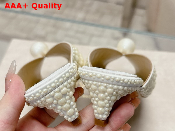 Jimmy Choo Sacoria Mule in White Satin with All Over Pearls Replica