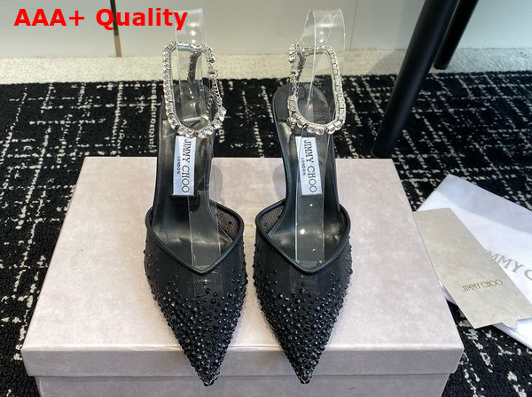 Jimmy Choo Saeda 100 Black Mesh Pumps with Crystals Replica