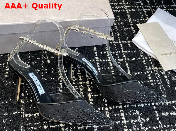 Jimmy Choo Saeda 100 Black Mesh Pumps with Crystals Replica