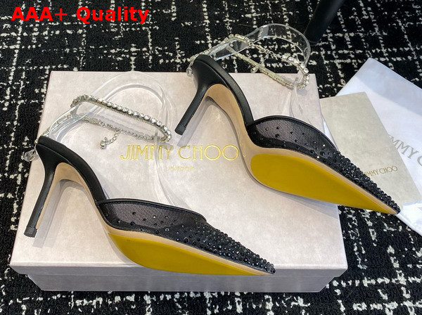 Jimmy Choo Saeda 100 Black Mesh Pumps with Crystals Replica