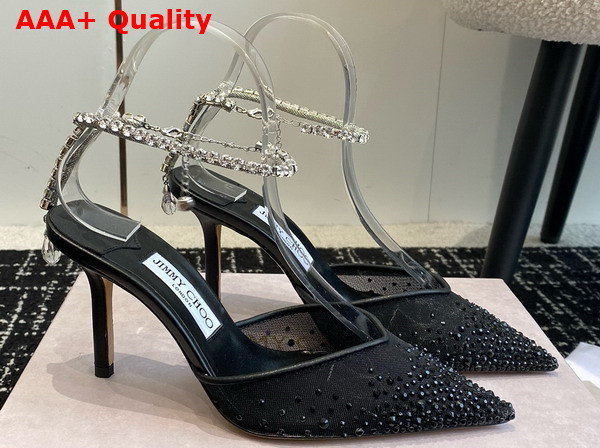 Jimmy Choo Saeda 100 Black Mesh Pumps with Crystals Replica