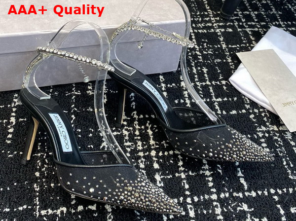 Jimmy Choo Saeda 100 Black and White Mesh Pumps with Crystals Replica