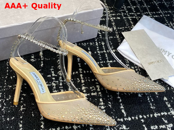 Jimmy Choo Saeda 100 Gold Mesh Pumps with Crystals Replica