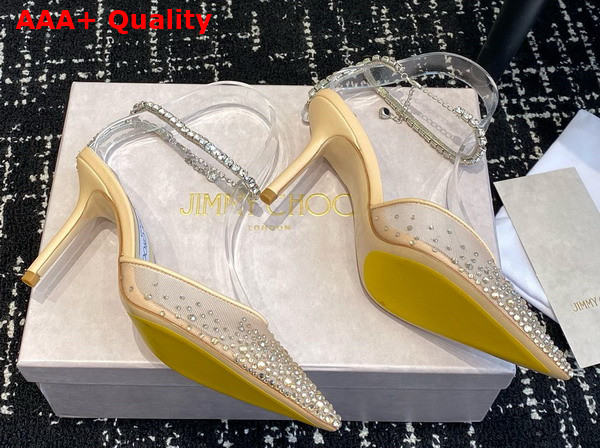 Jimmy Choo Saeda 100 Gold Mesh Pumps with Crystals Replica