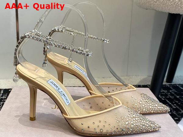 Jimmy Choo Saeda 100 Gold Mesh Pumps with Crystals Replica