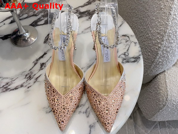 Jimmy Choo Saeda 100 Satin Pumps with Crystal Embellishment Gradient Pink Replica
