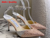 Jimmy Choo Saeda 100 Satin Pumps with Crystal Embellishment Gradient Pink Replica