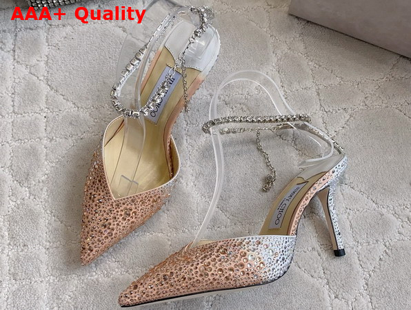 Jimmy Choo Saeda 100 Satin Pumps with Crystal Embellishment Gradient Pink Replica