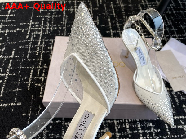 Jimmy Choo Saeda 100 White Mesh Pumps with Crystals Replica
