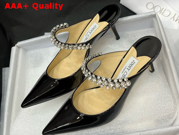 Jimmy Choo Saeda 85 Black Patent Leather Pumps with Crystal Embellishment Replica
