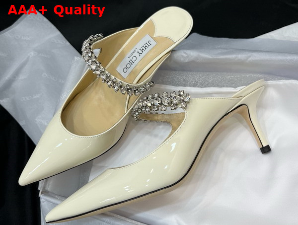 Jimmy Choo Saeda 85 Linen Patent Leather Pumps with Crystal Embellishment Replica