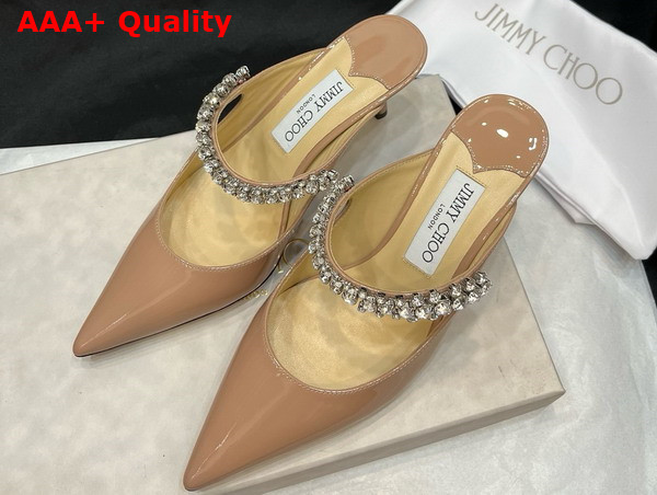 Jimmy Choo Saeda 85 Nude Patent Leather Pumps with Crystal Embellishment Replica