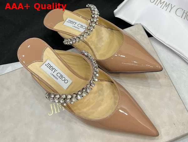 Jimmy Choo Saeda 85 Nude Patent Leather Pumps with Crystal Embellishment Replica