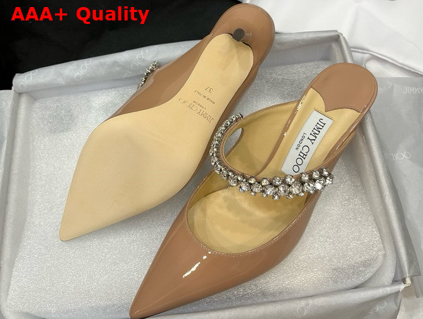 Jimmy Choo Saeda 85 Nude Patent Leather Pumps with Crystal Embellishment Replica