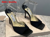 Jimmy Choo Saeda Sandal 100 Black Satin with Crystal Embellishment Replica
