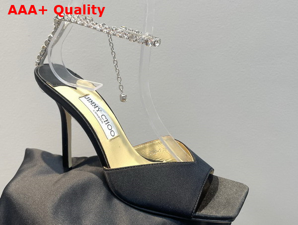 Jimmy Choo Saeda Sandal 100 Black Satin with Crystal Embellishment Replica