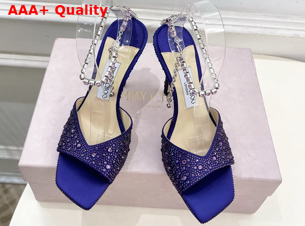 Jimmy Choo Saeda Sandal 100 Blue Satin with Crystal Embellishment Replica