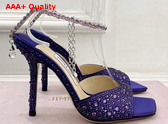 Jimmy Choo Saeda Sandal 100 Blue Satin with Crystal Embellishment Replica