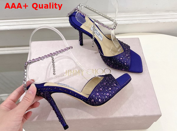 Jimmy Choo Saeda Sandal 100 Blue Satin with Crystal Embellishment Replica